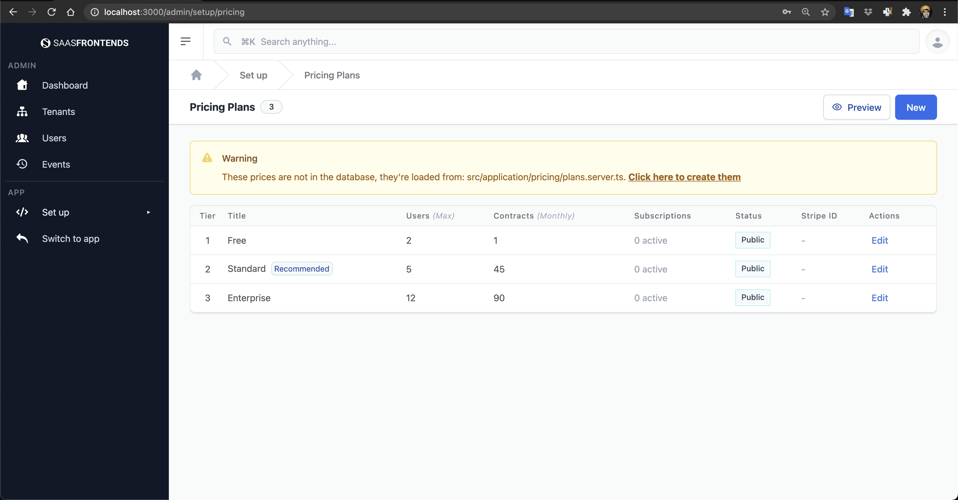 Set up Pricing Plans