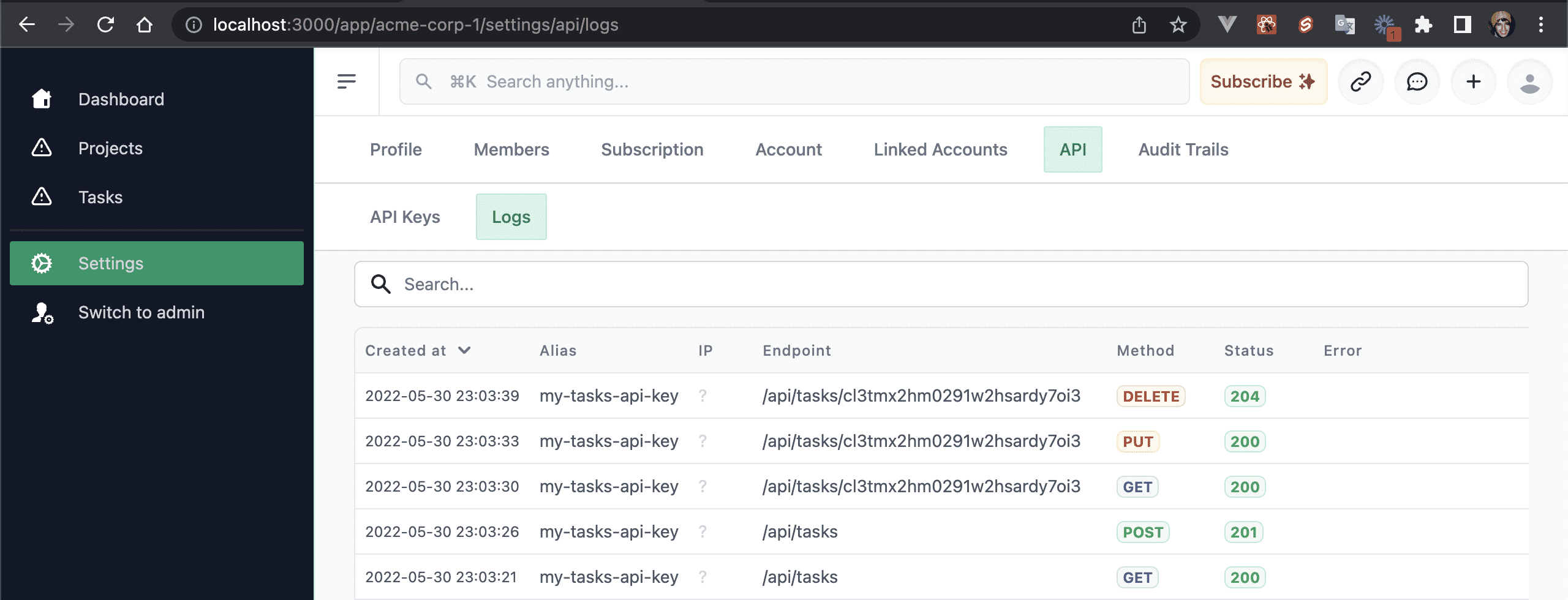 API Key Logs